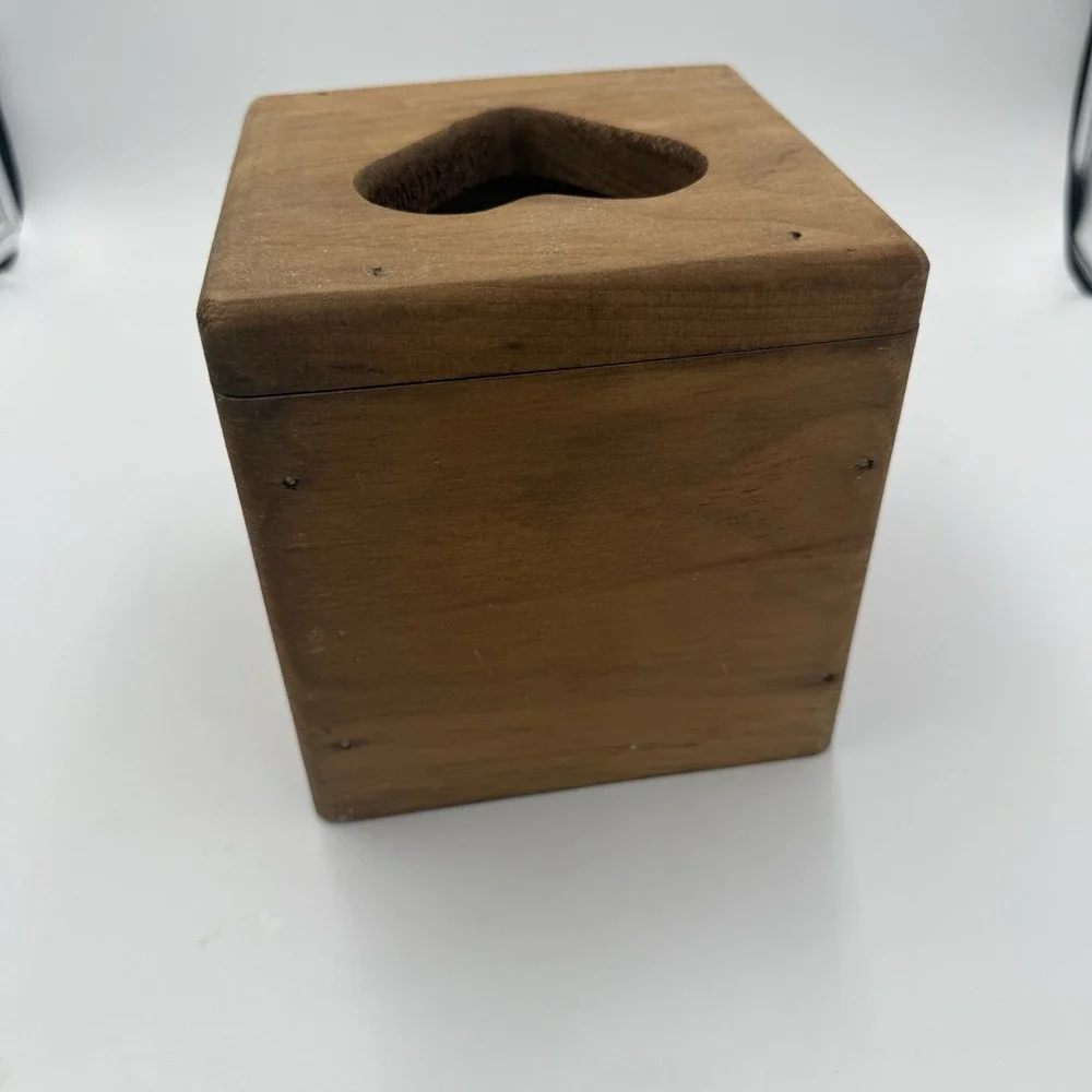 Vintage Hand Painted Wooden Heart Tissue Box Cover Birdhouse Folk Art 6x6
